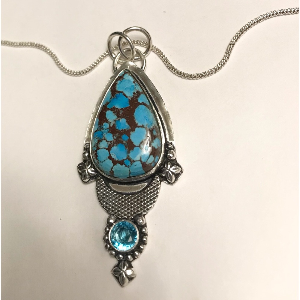 Turquoise Blue Topaz Stamped 925 Sterling Silver Necklace